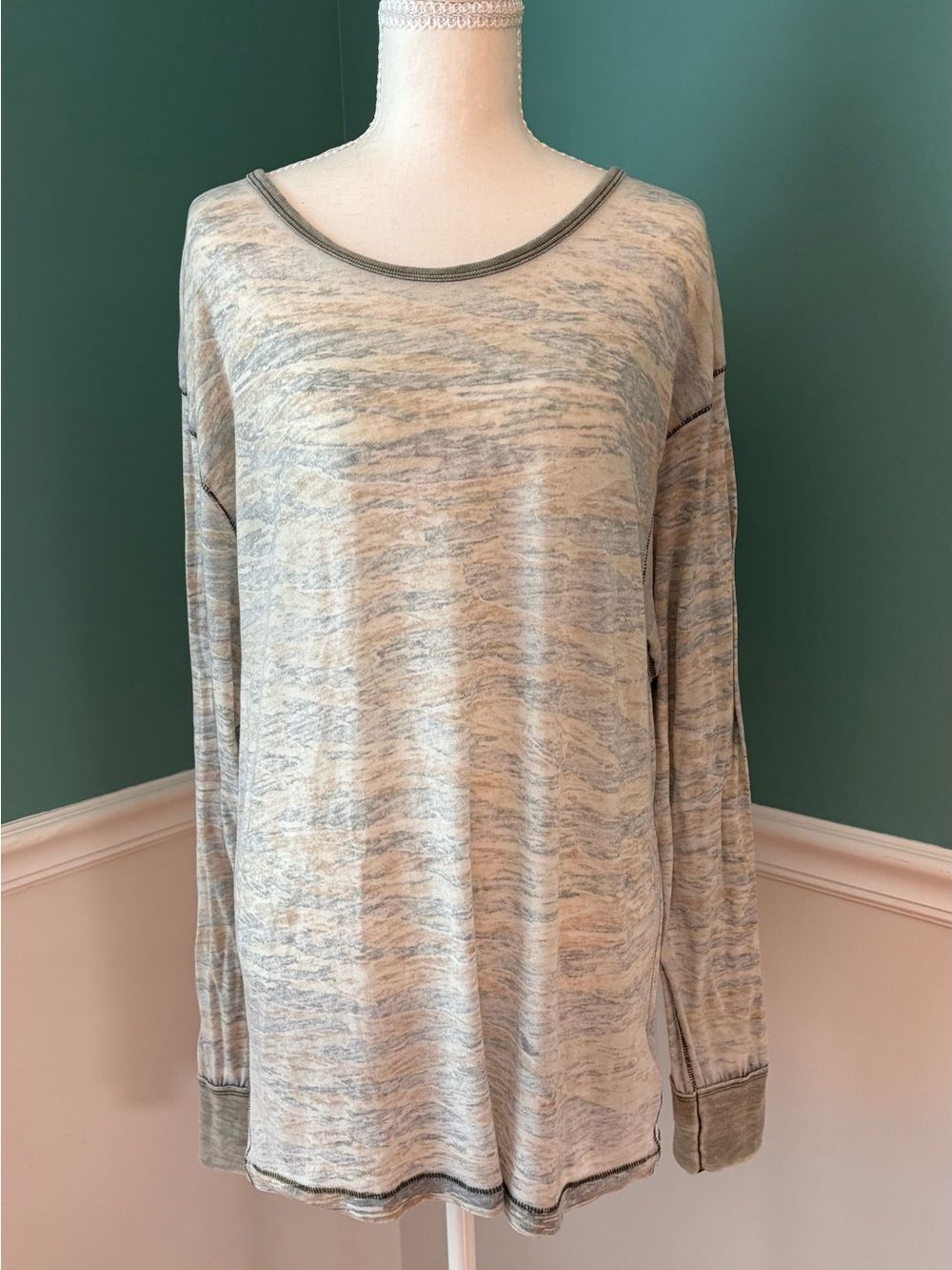Free People We The Free Arielle Tiger Combo Burnout Long Sleeve Top Small Boho